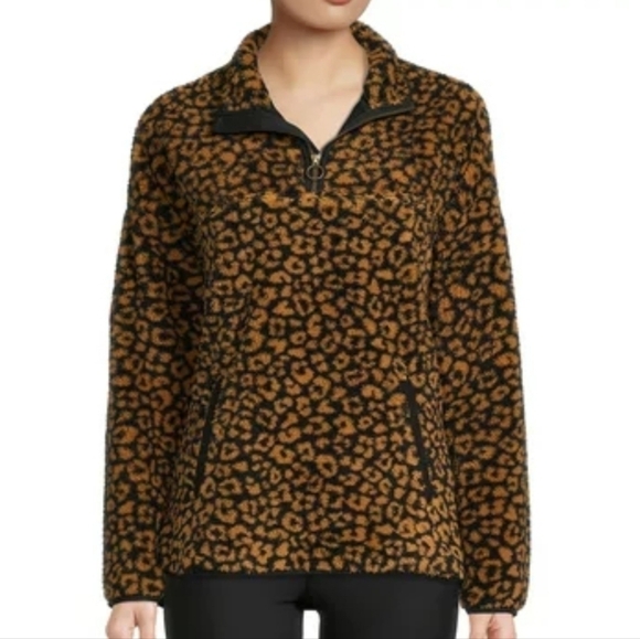 Teddy Leopard Print Zip Pullover Sweater - Picture 2 of 15